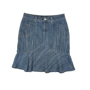 Christiana Zinn‎ Denim Skirt Women's Size 6 Blue Jean Trumpet Hem Pockets Y2K